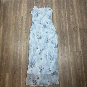 Y2K a fortiori Light Blue Floral Maxi Dress Women’s Size‎ 13
